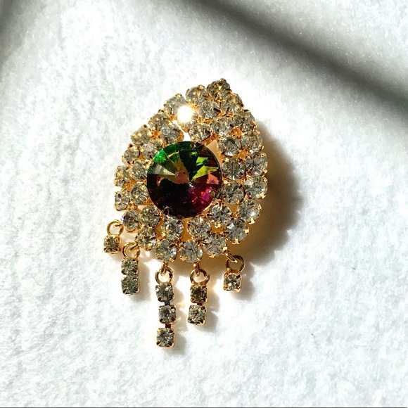 Vintage 80s Rhinestone Brooch - Picture 2 of 8